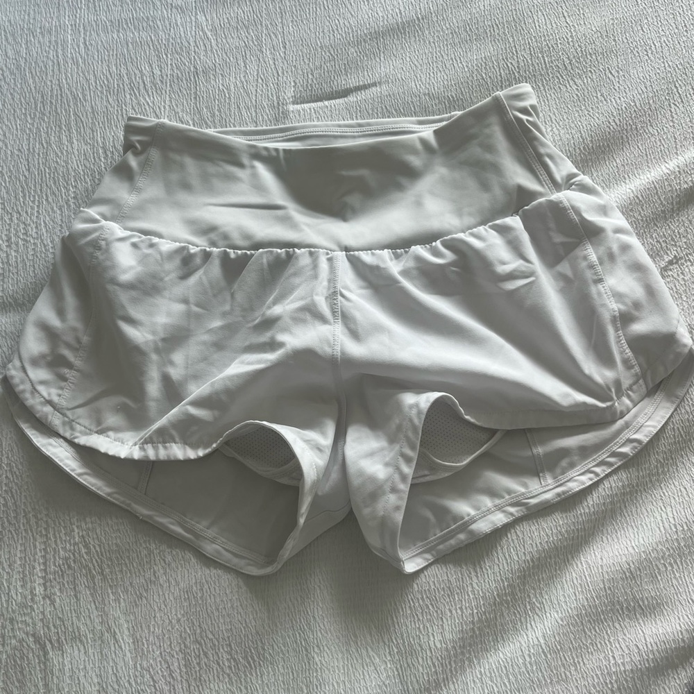White womens athletic shorts with liner inside
